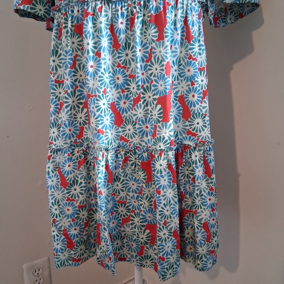 Tuckernuck Aqua and Red Patterned Mini Dress - Picture 4 of 10